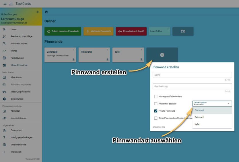 Pinnwand erstellen in TaskCards