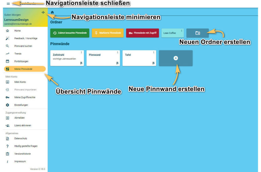 Pinnwände erstellen und ordnen in TaskCards