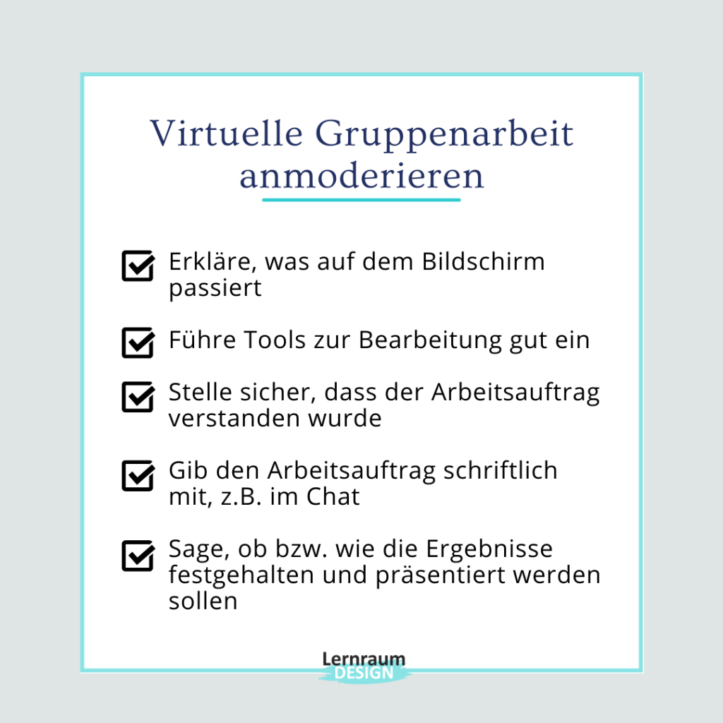 Checkliste Anmoderation einer Gruppenarbeit online