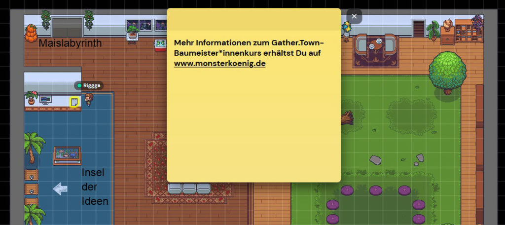 Gather Town Tutorial - Beispiel: Eingebundene Notiz mit Websitelink